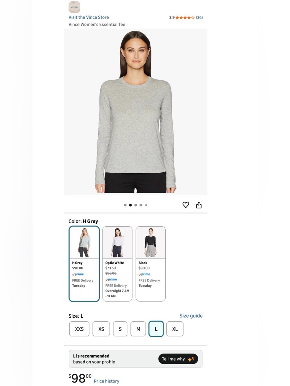 Women’s Vince Camuto Long-Sleeve Crewneck Tee in Heather Grey (Size M)